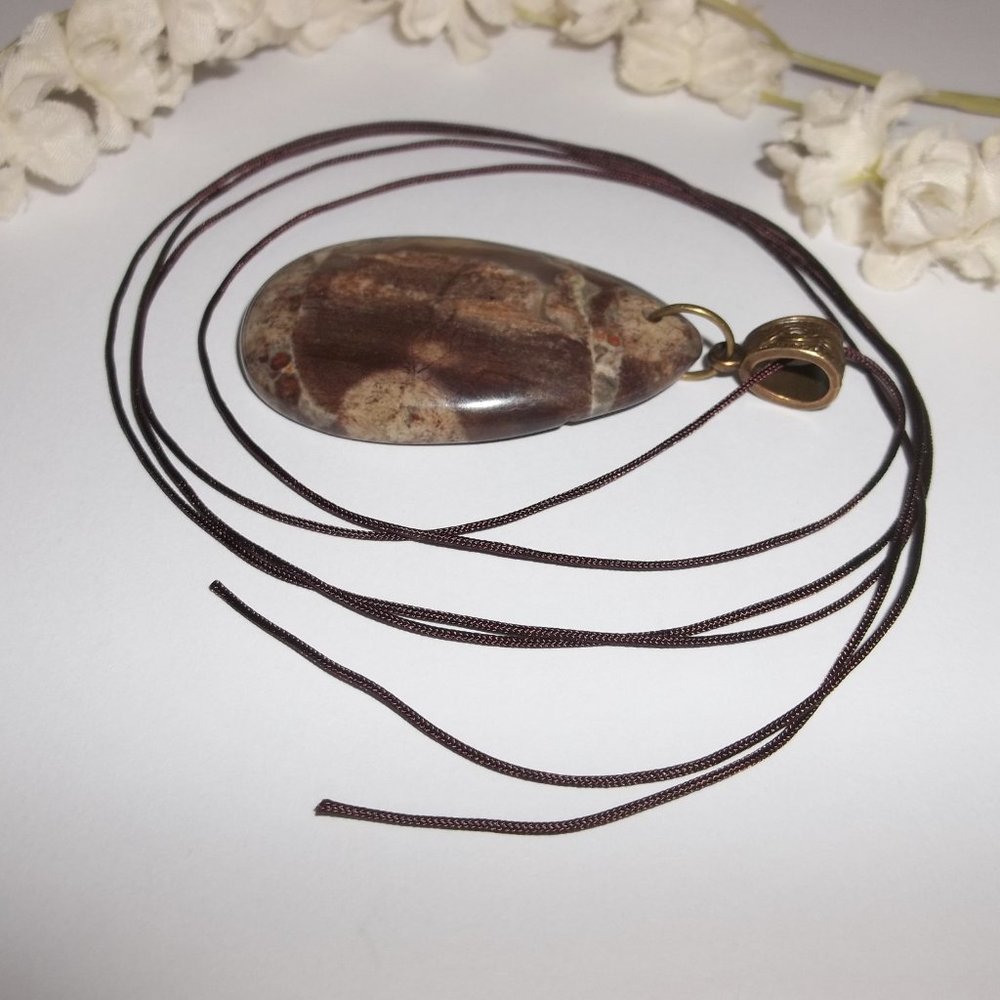 Brown Faux Jasper Gemstone Necklace Jewelry Gift Idea for Her Boho Style 6684 - Picture 5 of 9